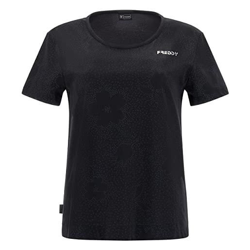 FREDDY - t-shirt comfort con stampa floreale puntinata all over, donna, nero, medium