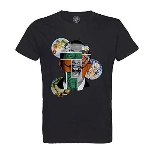 Fabulous maglietta da uomo girocollo in cotone bio salvadore dali collage art artiste pittura surrealismo, nero , m