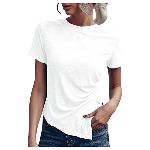 Generic top da donna t-shirt girocollo casual tinta unita t-shirt manica corta con orlo asimmetrico maglie particolari (white-1, s)