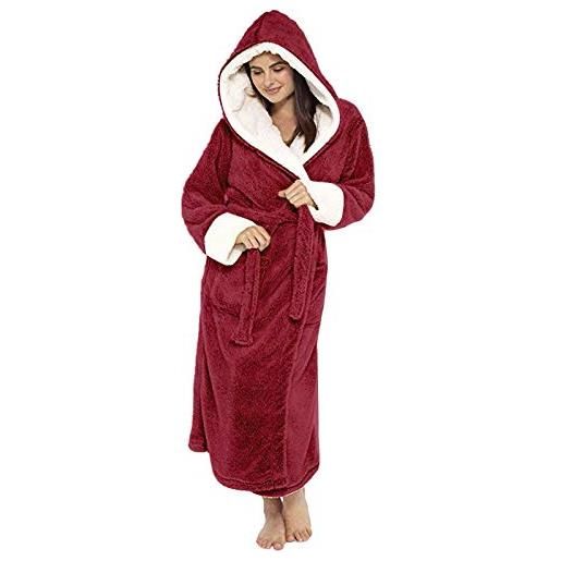 Yivise accappatoio da donna con cappuccio fuzzy fleece robe sherpa foderato spa robe vestaglia housecoat full length plus size, rosso, 5xl