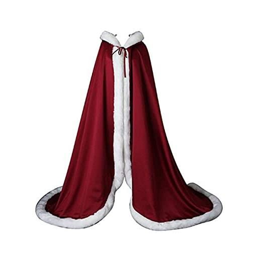 Soothbedding mantello da sposa in raso con cappuccio per la festa di sera di nozze di inverno, bordeaux, s /tall