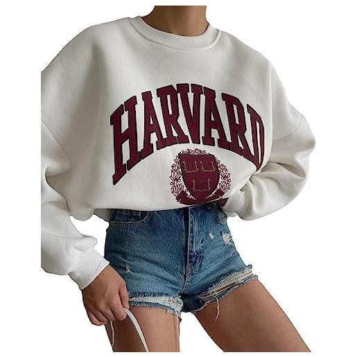 Vagbalena maglia da donna con stampa di lettere di harvard super david abiti gram girocollo a manica lunga casual pullover larga da cento top felpa a maniche lunghe (rosa, m)