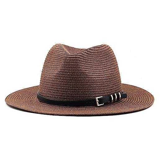 YEAMKE cappello di paglia outdoor travel cappello di protezione solare sul mare cappello jazz cappello da spiaggia da donna, marrone, circonferenza testa adulto 60cm