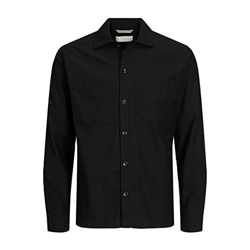 Jack & jones jprpete spring overshirt l/s sn camicia, black/fit: vestibilità confortevole, l uomo