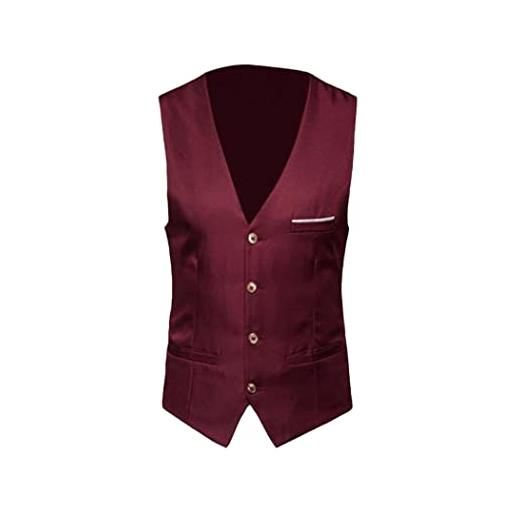 YIOLEAMP plus size formale uomini solid color suit vest, monopetto business gilet, rosso vinaccia, l