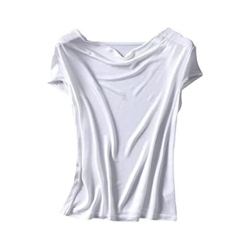 Generic maglietta da donna in maglia 50% seta 50% viscosa con collo drappeggiato, bianco, m