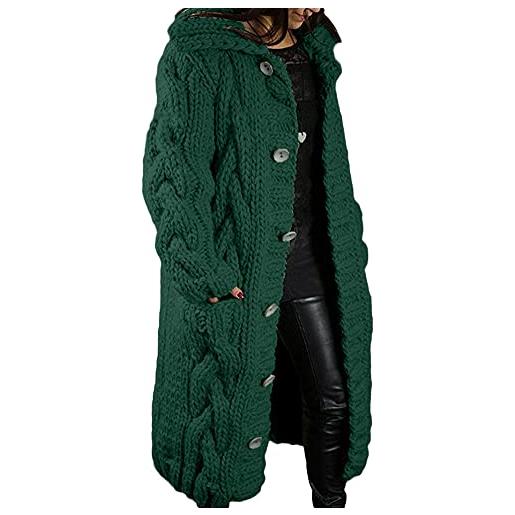YAOTT cardigan lungo e spesso da donna giacca casual a maniche lunghe maglione con bottoni morbidi elegante giacca di transizione primaverile e autunnale maglione con cappuccio verde s