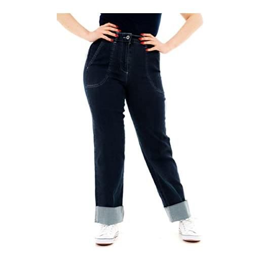 Ro Rox thelma retro vintage anni '50 stile pantaloni in denim jeans a vita alta con orlo risvoltato - blu navy (xs)