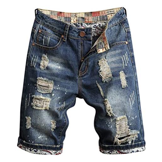 Oanviso pantaloncini in denim con strappati da uomo casual elasticizzati shorts con tasca alla moda hip-hop pantaloncini bermuda pantaloncini di jeans a pannelli estivi comfort pantaloncini a01 xl
