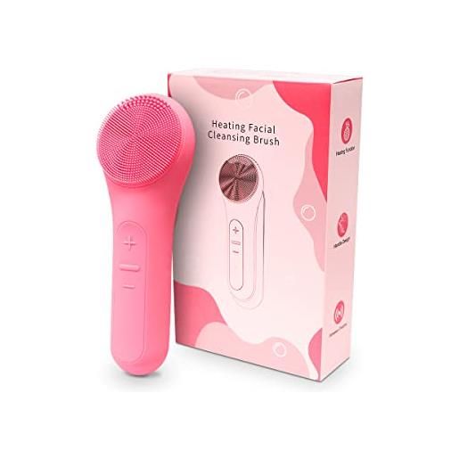 Quirumed spazzola per la pulizia del viso con funzione di calore, massaggiatore facciale elettrico in silicone, impermeabile, ergonomico, ricarica usb, 3,5 w, colore rosa