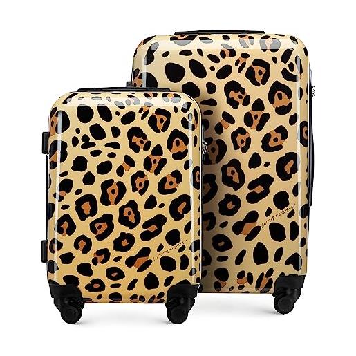 WITTCHEN young collezione set di 3 valigie (s+m+valigia cosmetica) abs con rivestimento in policarbonato serratura a combinazione manico telescopico beige-marrone