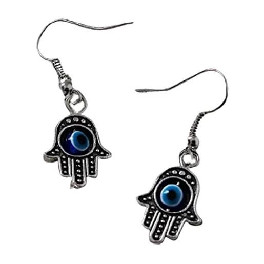 WMYDNX orecchini dichiarazione orecchini turchi occhi blu eardrop mano di fatima per unisex orecchio gioielli per regali di compleanno (1 coppia) moda (colore: argento)