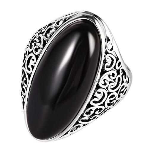 Homxi anelli donna, anello filigrana con agata nera anelli donna argento 925 fidanzamento anelli argento anello misura 14(54mm)