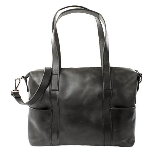 LECONI shopper in stile vintage donna borsa a spalla borsa a tracolla borsa in vera pelle naturale borsa da donna borsa di pelle borsa a mano pelle 37x28x15cm nero le0061-buf