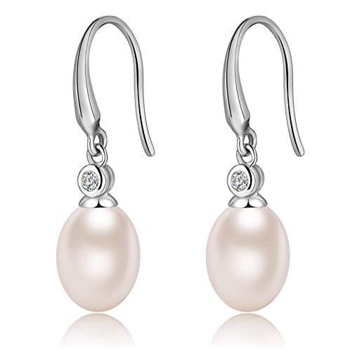 jiamiaoi orecchini con perle pendenti in argento sterling 925 per donne e ragazze orecchini pendenti con perla d'acqua dolce 8mm orecchini di perle vere per donna argento 925 orecchini monachella