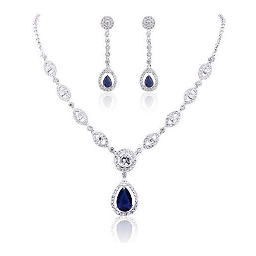 Gulicx - set di gioielli con orecchini e pendente, placcati in argento con zircone cubico aaa, da donna. , ottone, colore: blue, cod. At01a