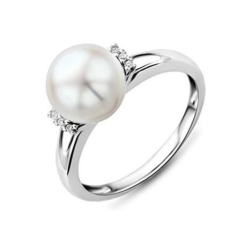 Miore anello donna perla di fiume con diamanti taglio brillante oro bianco 9 kt / 375