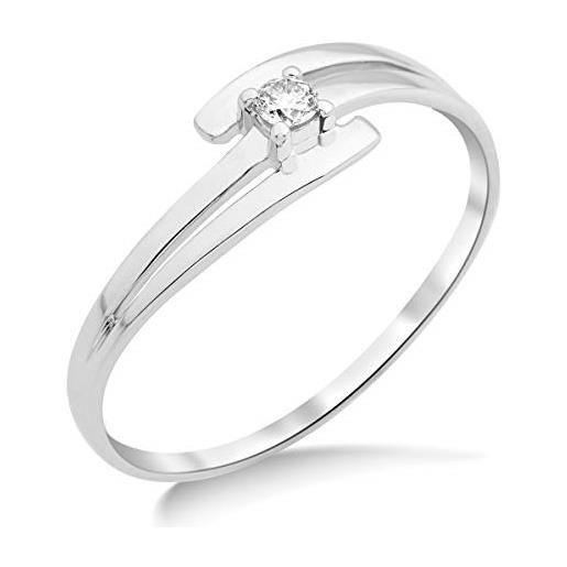 Miore - anello solitario da donna in oro bianco 375 a 9 carati e diamanti brillanti da 0,05 carati, oro, diamante, 