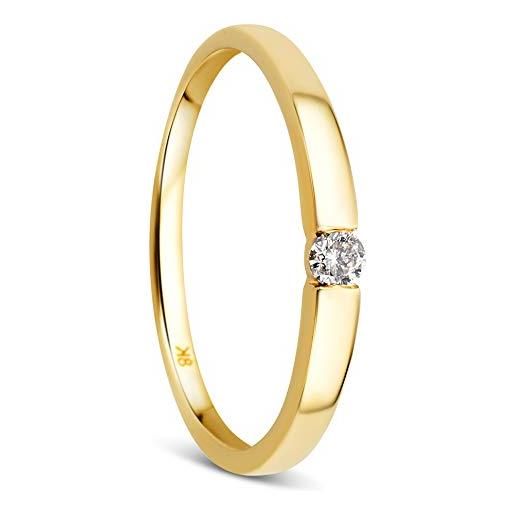 OROVI anello in oro giallo 8 carati (333) con diamante 0.05 ct - anello solitario da donna con brillante - anello di fidanzamento anallergico e fatto a mano (misura 50-60), oro, diamante