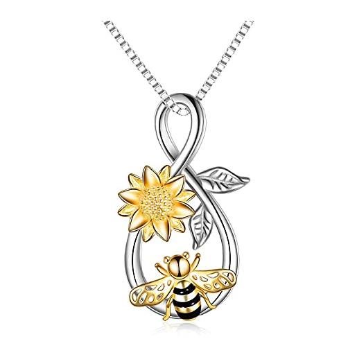 YAFEINI collana ape collana in argento sterling infinity love collana con ciondolo ape con gioielli con fiori di rosa regali per donne adolescenti