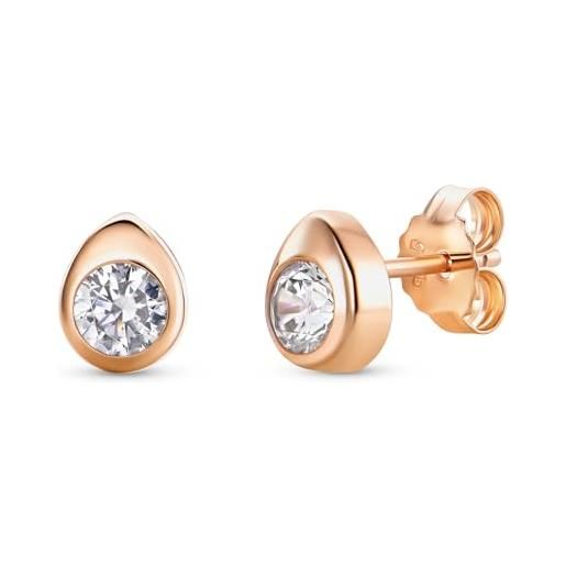 Miore orecchini donna punto luce con zirconi - argento sterling 925 placcato oro rosa 18k 750, orecchini piccoli con zirconi brillanti. Bottoni anallergici. Chiusura con perno passante e farfalla. 