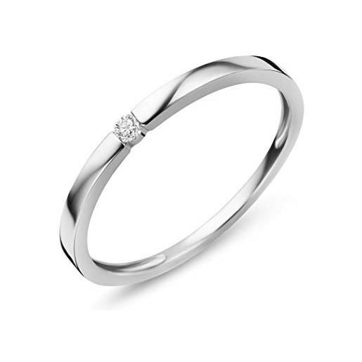 Orovi anello da donna con diamanti in oro bianco, anello di fidanzamento 9 carati (375), oro e diamanti da 0,03 ct, anello solitario, oro, diamante
