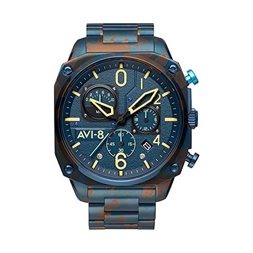 AVI-8 mens 45mm hawker hunter retrograde chronograph air camo japanese quartz pilot watch with stainless steel bracelet av-4052-33