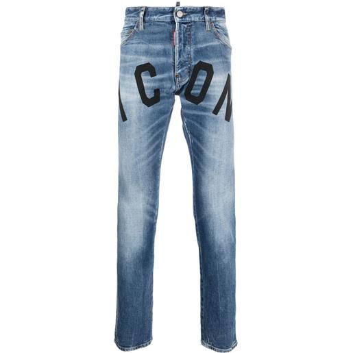 Dsquared2 jeans slim con stampa icon - blu