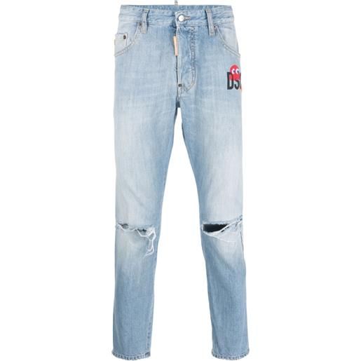 Dsquared2 jeans con effetto vissuto x pac-man - blu