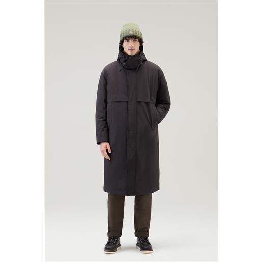 Woolrich uomo cappotto lungo in nylon elasticizzato con cappuccio removibile nero taglia xl