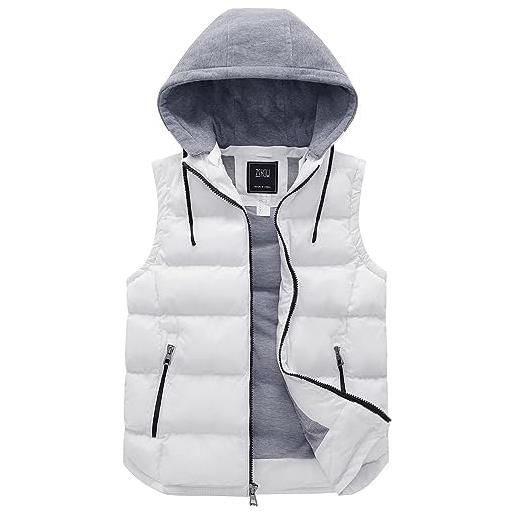 ZSHOW gilet caldo imbottito invernale smanicato con cappuccio regolabile antivento giacca senza maniche sportivo giubbotto casual con zip uomo sbiancato xl