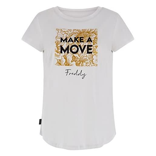 FREDDY - t-shirt comfort bifronte bianca stampa glitter e lettering, donna, bianco, medium