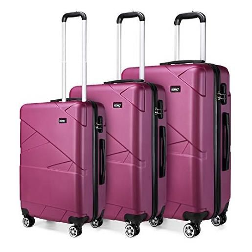 KONO set valige rigide di alta qualità, leggera e resistente valigia con 4 ruote girevoli (viola, set da 3 pezzi)