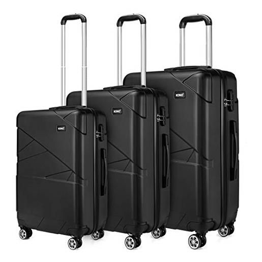 Kono set valige rigide di alta qualità, leggera e resistente valigia con 4 ruote girevoli (nero, set da 3 pezzi)