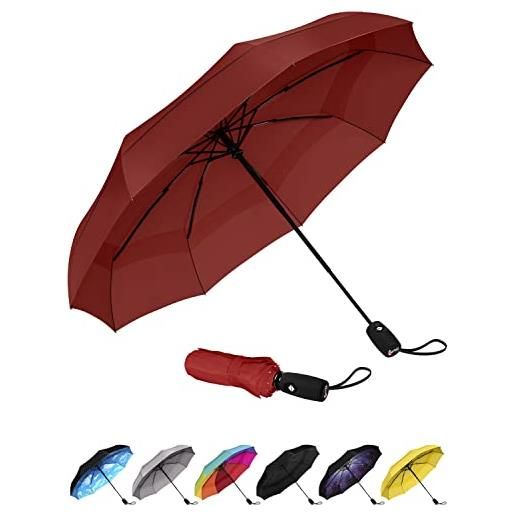 Repel Umbrella ombrello antivento pieghevole - ombrello portatile antivento compatto, automatico e durevole - ombrello piccolo resistente al vento - uomo e donna (rosso)
