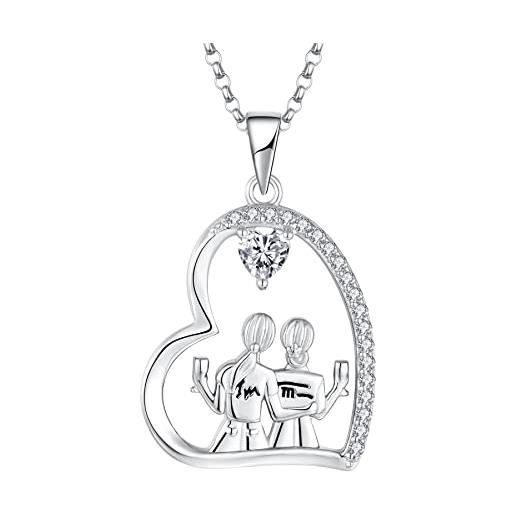 JO WISDOM Collana Mamma e Figlia Nel Cuore Argento 925 AAA Zirconia Cubica  Aprile Birthstone Donna,Regalo per la mamma : : Moda