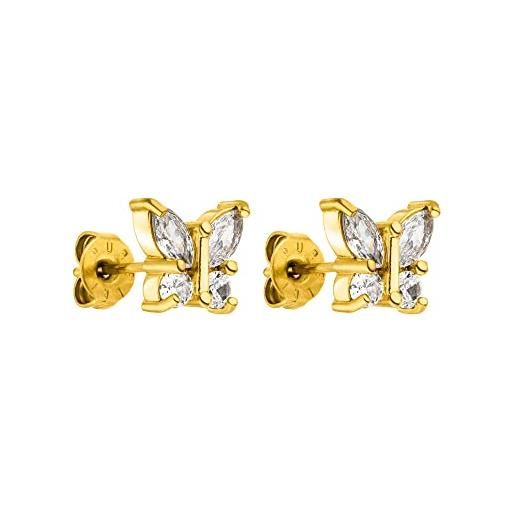 Purelei® orecchini a farfalla (oro), impermeabili, a forma di farfalla, in acciaio inox con gemma, regalo per donne e ragazze, acciaio inossidabile