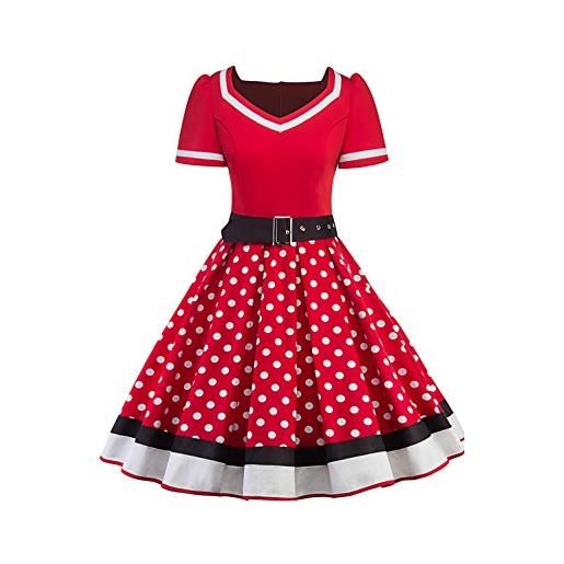 BABYONLINE D.R.E.S.S. babyonlinedress - vestito da sera chic con cintura, vintage anni '50, pin-up rockabilly swing a pois rosso xxl
