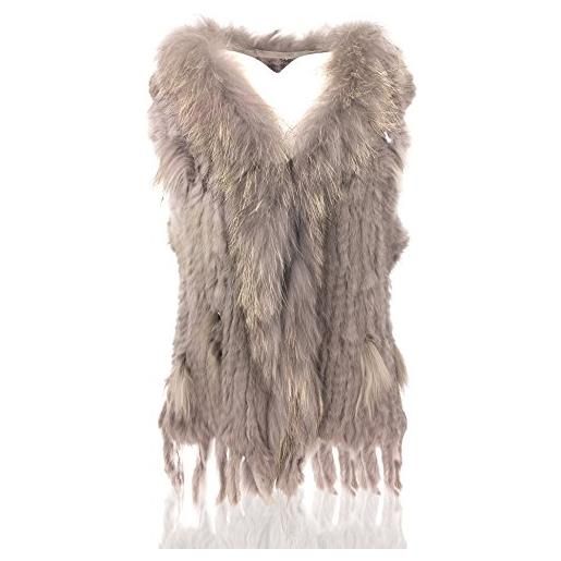 Uilor® 100% naturale knit coniglio delle donne gilet di pelliccia con raccoon co
