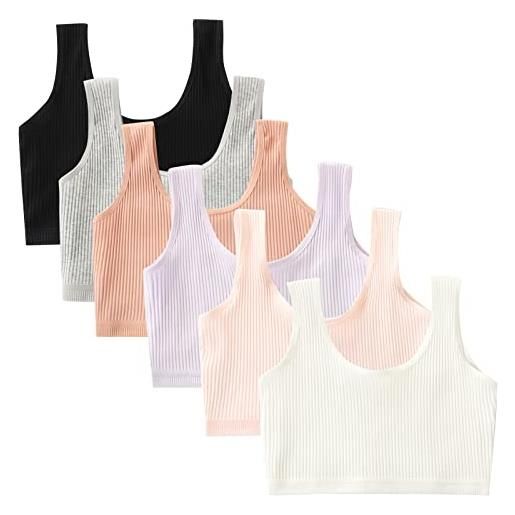 Happy Cherry confezione da 6 ragazze reggiseni in cotone senza ferretto bambina reggiseno sportivo senza cuciture adolescente top a fascia da allenamento multicolore 12-14 anni