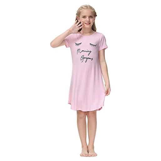 Verve Jelly bambine principessa vestitol bambino estate lettera stampa casual shirtdress ragazze cotone camicia da notte degli indumenti da notte rosa 160 13-14 anni