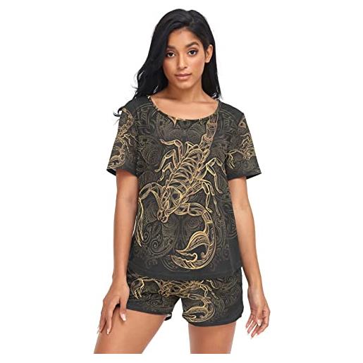 Anantty set pigiama da donna scorpione segno zodiacale icona paisley estate pigiameria da notte t-shirt e pantaloncini lounge set per donne ragazze, multicolore, l