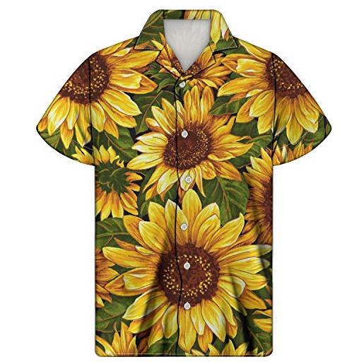 HUGS IDEA - camicia hawaiana da uomo casual aloha hawaiana con bottoni stampati girasoli 9 l