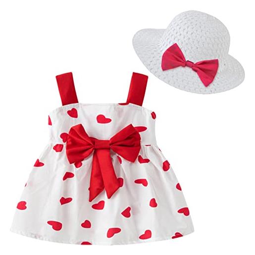Happy Cherry bambina vestito estate senza maniche con fiocco neonata abitini da principessa elegante ragazze abbigliamento estivo stampato con cappello da sole completi due pezzi