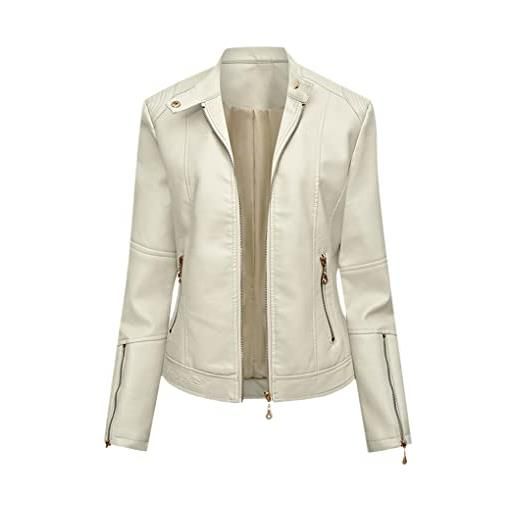 SaoBiiu giacca in pelle da donna pu slim femminile autunno punk giacche moto biker coat fashion streetwear beige xl