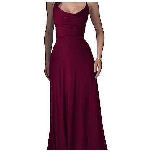 behound lulah drape maxi dress with built-in bra, summer solid color round neck sling waist sexy dress (xs, blue)