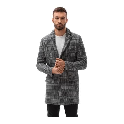 Ombre cappotto invernale a quadri da uomo lungo elegante moderno trench coat con bottoni giacca giubbotto jacket basic fit con tasche 2 colori s-xxl (s, nero)
