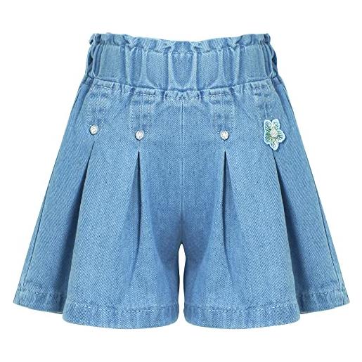 Happy Cherry pantaloncini denim bambine ragazze jean shorts estivo a vita elasticizzata pantalone corto alla moda con tasche