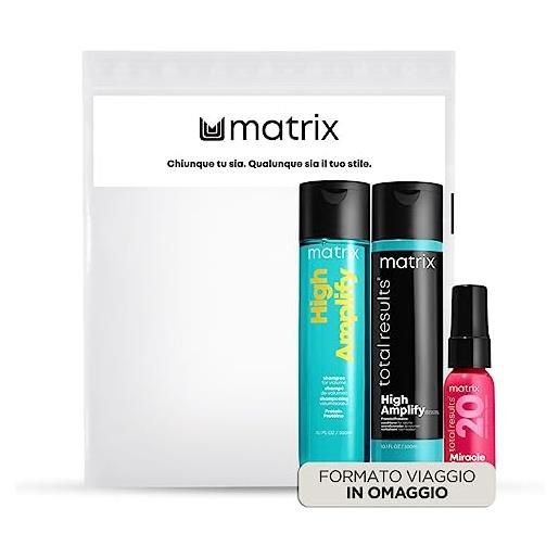 Matrix | kit con omaggio shampoo 300ml + conditioner 300ml + spray miracle creator 30ml, volumizzante per capelli fini, high amplify