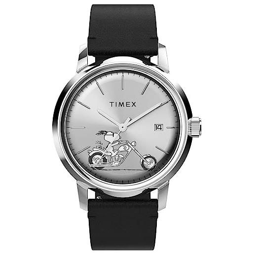 Timex marlin orologio automatico snoopy easy rider 40mm cinturino in pelle, argento, cinturino